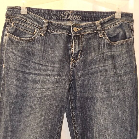 The diva Cowgirl old navy blue denim jeans beige embroider Western pockets 12R - Picture 3 of 11